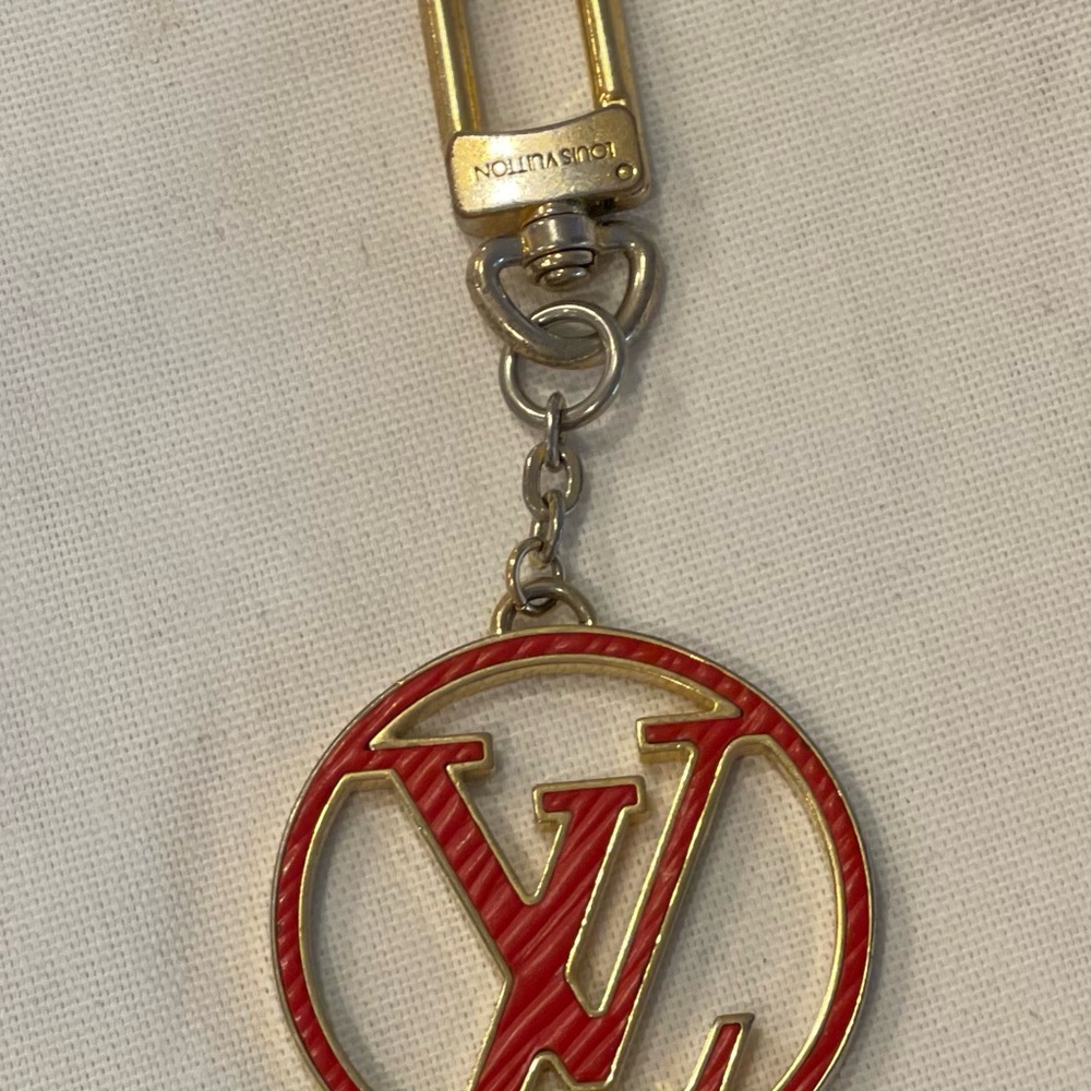 Louis Vuitton Red and Gold Key Card Holder with Iconic Logo